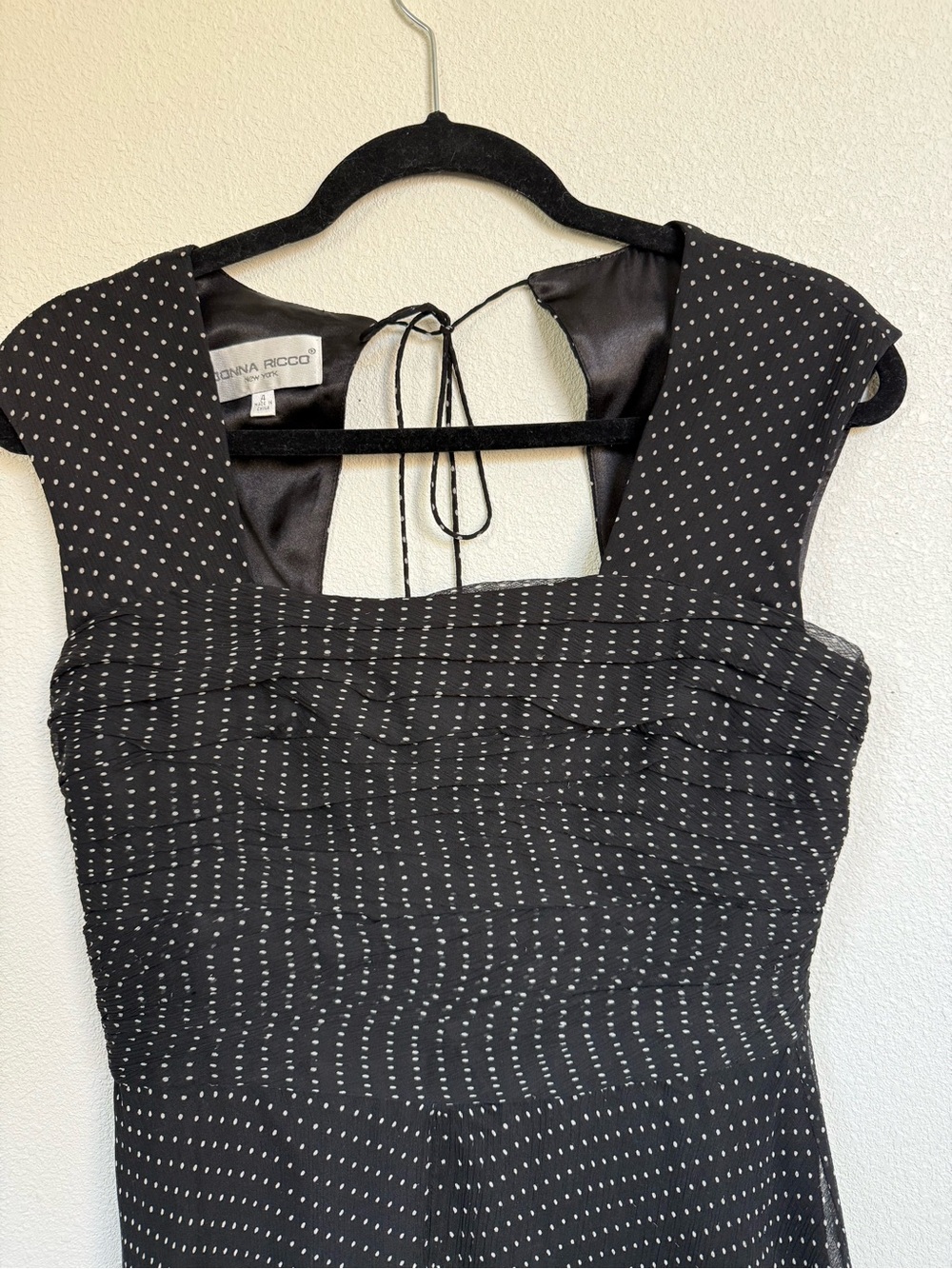 Donna Ricco 100% Silk Polka Dot Fit & Flare Midi Dress Black Size 4 - Picture 4 of 13